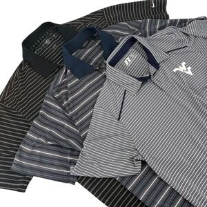 Russell WVU Polo Mens Medium Polo Shirt Gray White Striped West Virginia NCAA